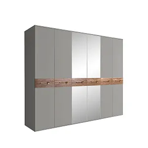 Шкаф 6-ти дв. (с зеркалами) для платья и белья Bogemia Wood Wo (Серый/Золото) БМШ1/6(Wo)