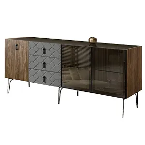 Комод для гостиной 2.1 м Bogemia Woodline Wood Fa (Серый) (Lakobel/Черный) БМКМ-5[5][10]
