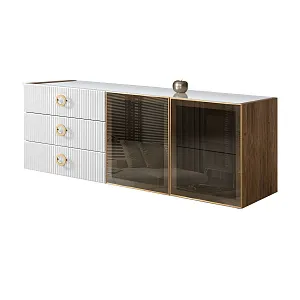 Комод для гостиной 1.6 м Bogemia Woodline Fly Fi (Белый) (Lakobel/Золото) БМКМ-4 [5] (Woodline)(Fly)