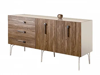 Комод для гостиной 1.6 (2 двери wood) Bogemia Wood Wo (Слоновая кость) (Lakobel/Хром) БМКМ-4(Wo)