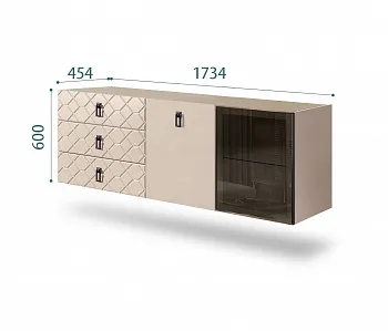 Комод для гостиной 1,6м (1 дверь стекло и 1 дверь wood) Bogemia Fly Farfale (Ваниль) (Novabuk/Черный) БМКМ-4(Fly)[5][10]