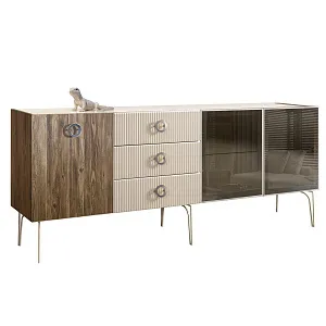 Комод для гостиной 2.1 м Bogemia Woodline Wood Fi (Слоновая кость) (Lakobel/Хром) БМКМ-5[5][10]