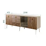 Комод для гостиной 2.1 (1 дверь стекло и 2 двери wood) Bogemia Wood Fa (Ваниль) (Novabuk/Золото) БМКМ-5(Wo)[4]