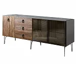 Комод для гостиной 2.1 (2 двери стекло и 1 дверь wood) Bogemia Wood Fa (Серый) (Novabuk/Черный) БМКМ-5(Wo)[5][10]