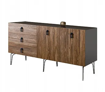 Комод для гостиной 1.6 (2 двери wood) Bogemia Wood Fa (Серый) (Lakobel/Черный) БМКМ-4(Wo)