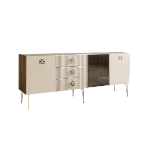 Комод для гостиной 2.1 м Bogemia Woodline Fi (Слоновая кость) (Novabuk/Хром) БМКМ-5[4]