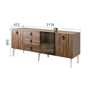 Комод для гостиной 2.1 (1 дверь стекло и 2 двери wood) Bogemia Wood Fa (Мокка) (Lakobel/Черный) БМКМ-5(Wo)[4]