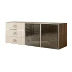 Комод для гостиной 1.6 м Bogemia Woodline Fly Fi (Слоновая кость) (Novabuk/Хром) БМКМ-4 [5] (Woodline)(Fly)