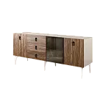 Комод для гостиной 2.1 (1 дверь стекло и 2 двери wood) Bogemia Wood Fa (Слоновая кость) (Novabuk/Черный) БМКМ-5(Wo)[4]