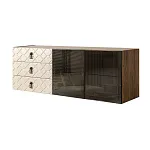 Комод для гостиной 1.6 м Bogemia Woodline Fly Fa (Слоновая кость) (Novabuk/Черный) БМКМ-4 [5] (Woodline)(Fly)