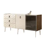 Комод для гостиной 1.6 м Bogemia Woodline Fa (Слоновая кость) (Lakobel/Хром) БМКМ-4[5][10]