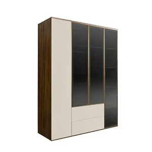 Шкаф 4-х дв. с выдвижными ящиками (3 двери стекло) Bogemia Woodline Air (Слоновая кость/Золото) БМШ2/42(3)(Woodline)(Air)