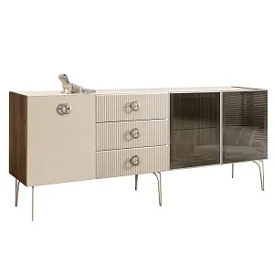 Комод для гостиной 2.1 м Bogemia Woodline Fi (Слоновая кость) (Lakobel/Хром) БМКМ-5[5][10]