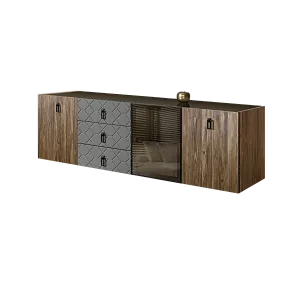 Комод для гостиной 2.1 м Bogemia Woodline Fly Wood Fa (Серый) (Lakobel/Черный) БМКМ-5 [4] (Woodline)(Fly)