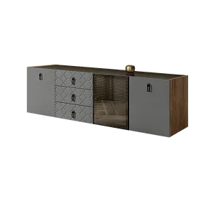 Комод для гостиной 2.1 м Bogemia Woodline Fly Fa (Серый) (Lakobel/Черный) БМКМ-5 [4] (Woodline)(Fly)