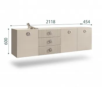 Комод для гостиной 2,1м Bogemia Fly Fillini (Ваниль) (Lakobel/Хром) БМКМ-5(Fly)