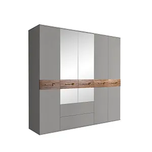 Шкаф 5-ти дверный с зеркалами, с выдвижными ящиками, Bogemia Wood Wo (Серый/Золото) БМШ1/51(Wo)