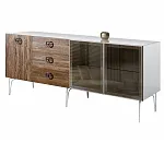 Комод для гостиной 2.1 (2 двери стекло и 1 дверь wood) Bogemia Wood Fi (Белый) (Lakobel/Хром) БМКМ-5(Wo)[5][10]