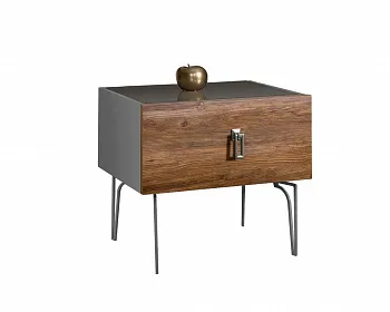 Тумба прикроватная Bogemia Wood Fa (Серый) (Lakobel/Хром) БМТП-1(Wo)