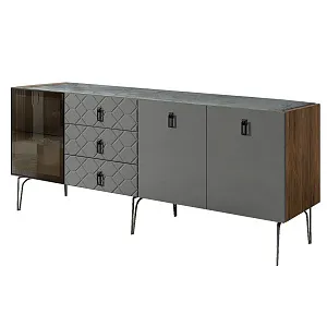 Комод для гостиной 2.1 м Bogemia Woodline Fa (Серый) (Novabuk/Черный) БМКМ-5[4]