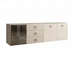 Комод для гостиной 2,1м (1 дверь стекло и 2 двери wood) Bogemia Fly Fillini (Слоновая кость) (Novabuk/Хром) БМКМ-5(Fly)[4]