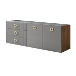 Комод для гостиной 1.6 м Bogemia Woodline Fly Fi (Серый) (Novabuk/Золото) БМКМ-4 (Woodline)(Fly)