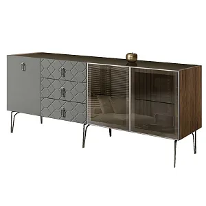 Комод для гостиной 2.1 м Bogemia Woodline Fa (Серый) (Lakobel/Хром) БМКМ-5[5][10]