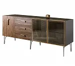 Комод для гостиной 2.1 (2 двери стекло и 1 дверь wood) Bogemia Wood Wo (Серый) (Lakobel/Золото) БМКМ-5(Wo)[5][10]