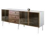 Комод для гостиной 2.1 (3 двери стекло) Bogemia Wood Wo (Белый) (Lakobel/Золото) БМКМ-5(Wo)[5]