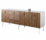 Комод для гостиной 2.1 (3 двери wood) Bogemia Wood Fa (Белый) (Lakobel/Золото) БМКМ-5(Wo)