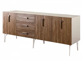 Комод для гостиной 2.1 (3 двери wood) Bogemia Wood Wo (Слоновая кость) (Novabuk/Хром) БМКМ-5(Wo)
