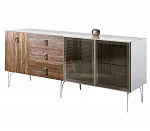 Комод для гостиной 2.1 (2 двери стекло и 1 дверь wood) Bogemia Wood Fa (Белый) (Lakobel/Хром) БМКМ-5(Wo)[5][10]