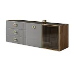 Комод для гостиной 1.6 м Bogemia Woodline Fly Fi (Серый) (Lakobel/Золото) БМКМ-4 [5][10] (Woodline)(Fly)