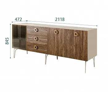Комод для гостиной 2.1 (1 дверь стекло и 2 двери wood) Bogemia Wood Fi (Ваниль) (Novabuk/Золото) БМКМ-5(Wo)[4]