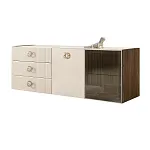 Комод для гостиной 1.6 м Bogemia Woodline Fly Fi (Слоновая кость) (Lakobel/Хром) БМКМ-4 [5][10] (Woodline)(Fly)