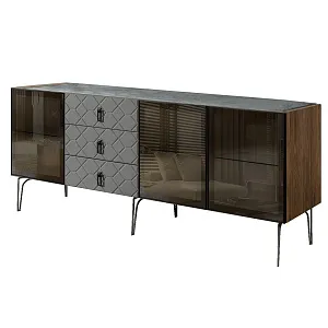 Комод для гостиной 2.1 м Bogemia Woodline Fa (Серый) (Novabuk/Черный) БМКМ-5[5]
