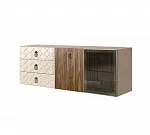 Комод для гостиной 1,6м (1 дверь стекло и 1 дверь wood) Bogemia Fly Wood Fa (Слоновая кость) (Novabuk/Хром) БМКМ-4(Fly)[5][10]