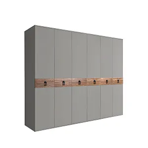 Шкаф 6-ти дв. (без зеркал) для платья и белья Bogemia Wood Fa (Серый/Черный) БМШ2/6(Wo)
