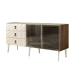Комод для гостиной 1.6 м Bogemia Woodline Fa (Слоновая кость) (Novabuk/Хром) БМКМ-4[5]