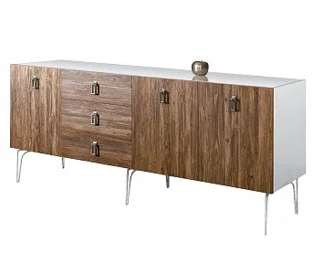 Комод для гостиной 2.1 (3 двери wood) Bogemia Wood Fa (Белый) (Lakobel/Хром) БМКМ-5(Wo)