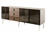 Комод для гостиной 2.1 (3 двери стекло) Bogemia Wood Fa (Слоновая кость) (Novabuk/Черный) БМКМ-5(Wo)[5]