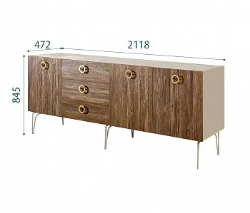 Комод для гостиной 2.1 (3 двери wood) Bogemia Wood Fi (Ваниль) (Novabuk/Золото) БМКМ-5(Wo)