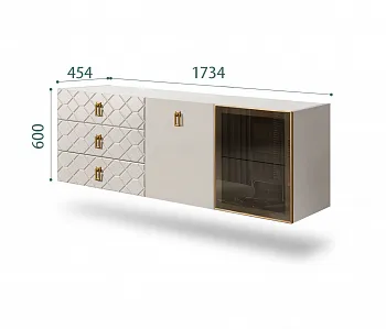 Комод для гостиной 1,6м (1 дверь стекло и 1 дверь wood) Bogemia Fly Farfale (Шелк) (Novabuk/Золото) БМКМ-4(Fly)[5][10]