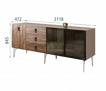 Комод для гостиной 2.1 (2 двери стекло и 1 дверь wood) Bogemia Wood Fa (Мокка) (Lakobel/Черный) БМКМ-5(Wo)[5][10]