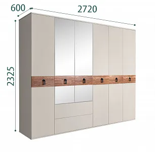 Шкаф 6-ти дверный с зеркалами, с выдвижными ящиками, Bogemia Wood Fa (Шелк/Черный) БМШ1/61(Wo)