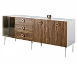 Комод для гостиной 2.1 (1 дверь стекло и 2 двери wood) Bogemia Wood Fi (Белый) (Lakobel/Золото) БМКМ-5(Wo)[4]