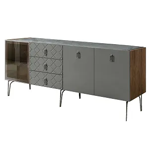 Комод для гостиной 2.1 м Bogemia Woodline Fa (Серый) (Novabuk/Хром) БМКМ-5[4]