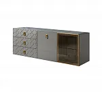 Комод для гостиной 1,6м (1 дверь стекло и 1 дверь wood) Bogemia Fly Farfale (Серый) (Novabuk/Золото) БМКМ-4(Fly)[5][10]