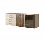 Комод для гостиной 1,6м (1 дверь стекло и 1 дверь wood) Bogemia Fly Wood Fi (Слоновая кость) (Novabuk/Хром) БМКМ-4(Fly)[5][10]