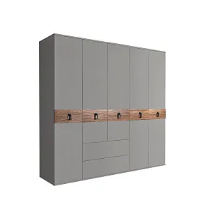 Шкаф 5-ти дверный без зеркал, с выдвижными ящиками, Bogemia Wood Fa (Серый/Черный) БМШ2/51(Wo)